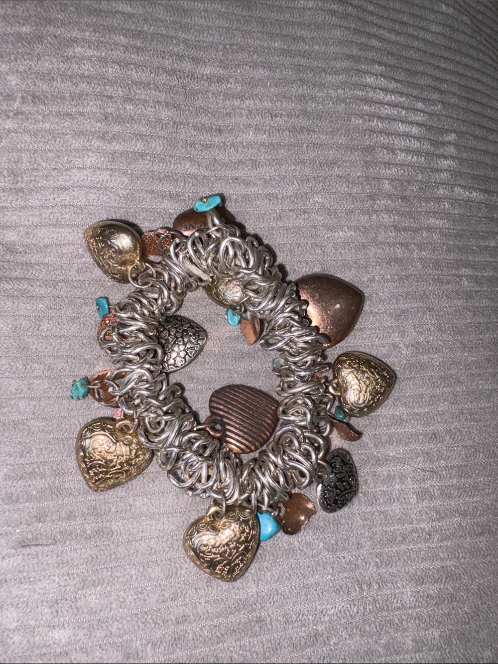 Unbranded Heart Charm Bracelet Womens OS Mixed Metal Good Turquoise Boho Chunky